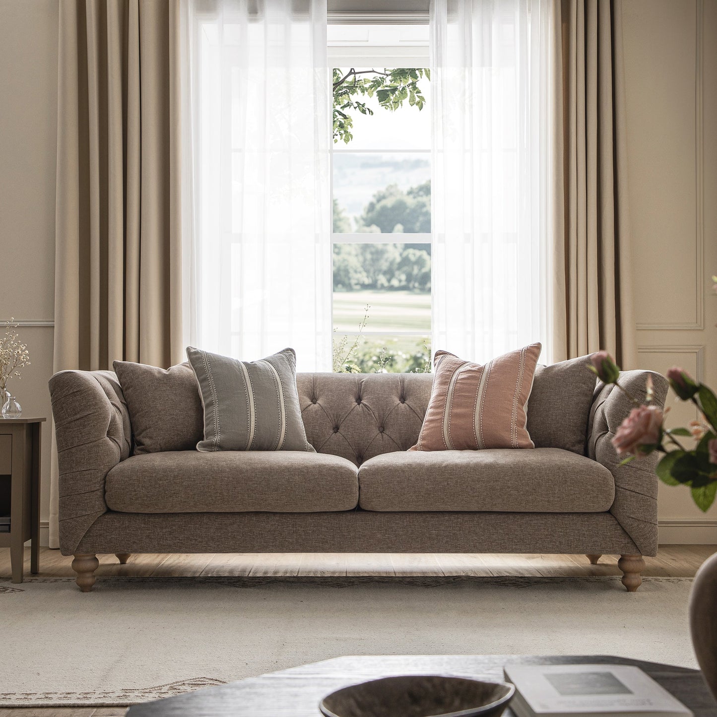 Lena 3-Seater Upholstered Sofa W 208 x D 86 x H 81 cm - (OT)