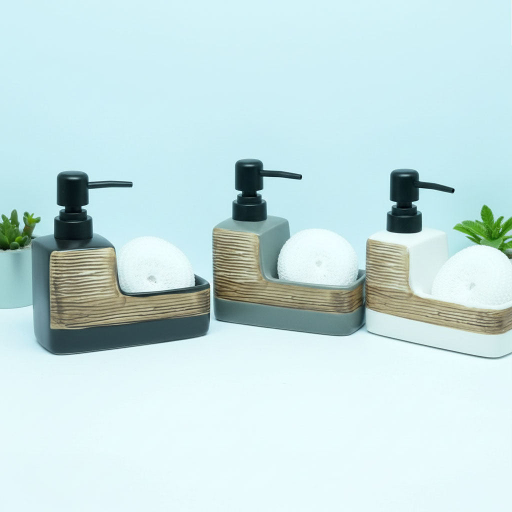 Integrated Scrubber Caddy Series Ceramic Soap Dispenser (W)