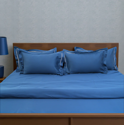 Luxor Deep Ocean (300 TC) - 100% Cotton King-Size Bedsheet + 2 Pillow Covers