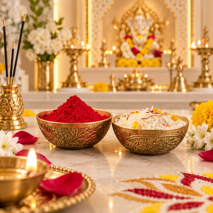 Brass Kumkum Akshat Bowl Set of 2 Pooja Katori - (DZ)