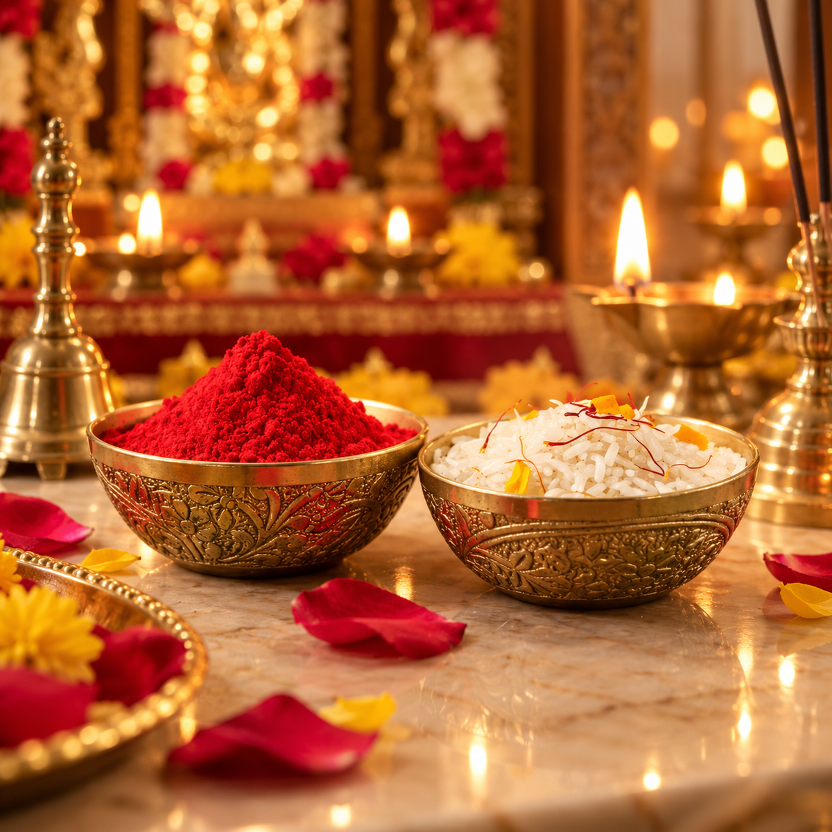 Brass Kumkum Akshat Bowl Set of 2 Pooja Katori - (DZ)