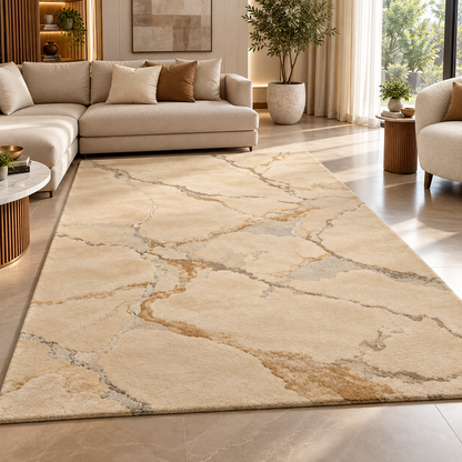 Marble Beige New Zealand Wool Rug| Veining Pattern (GG)