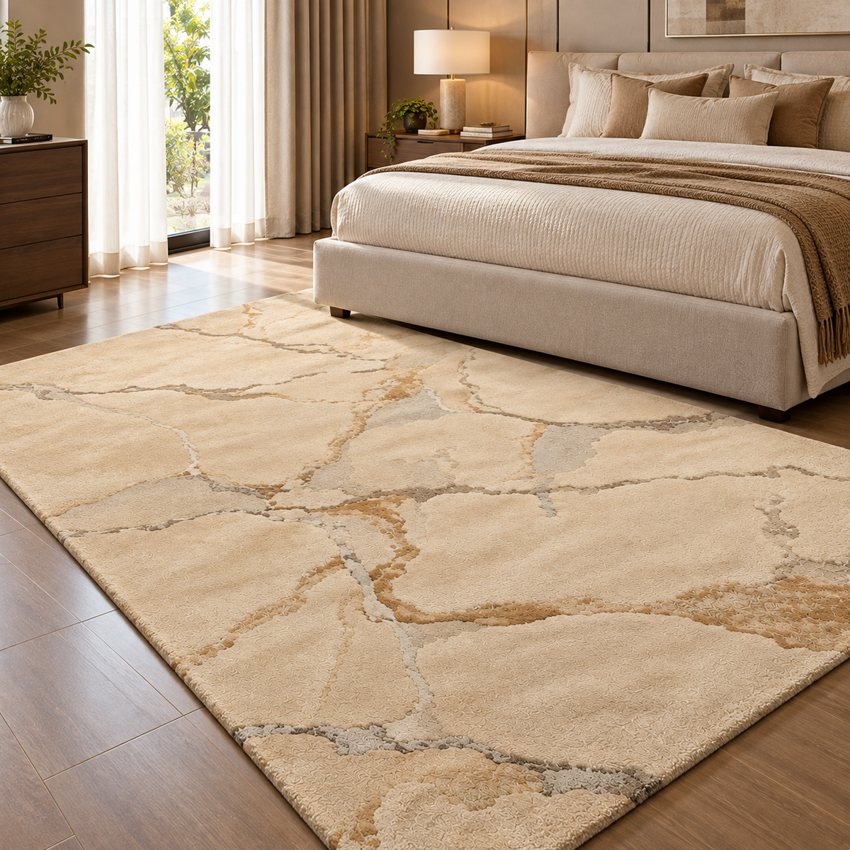 Marble Beige New Zealand Wool Rug| Veining Pattern (GG)
