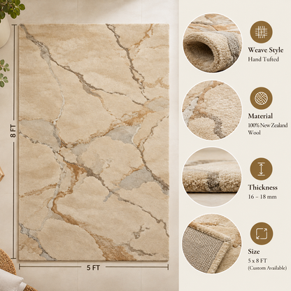 Marble Beige New Zealand Wool Rug| Veining Pattern (GG)