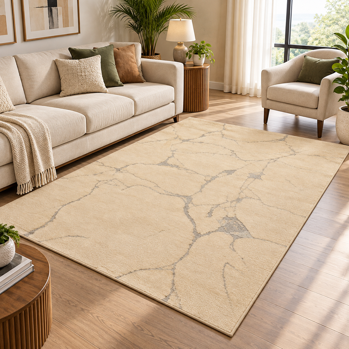 Marble Ivory New Zealand Wool Rug | Veining Pattern (GG)