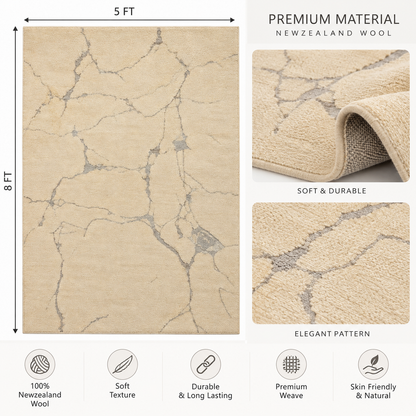 Marble Ivory New Zealand Wool Rug | Veining Pattern (GG)