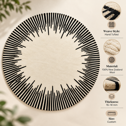 Modern Geometric Starburst Round Rug | Multi-Layered Geometric Starburst Motif (GG)