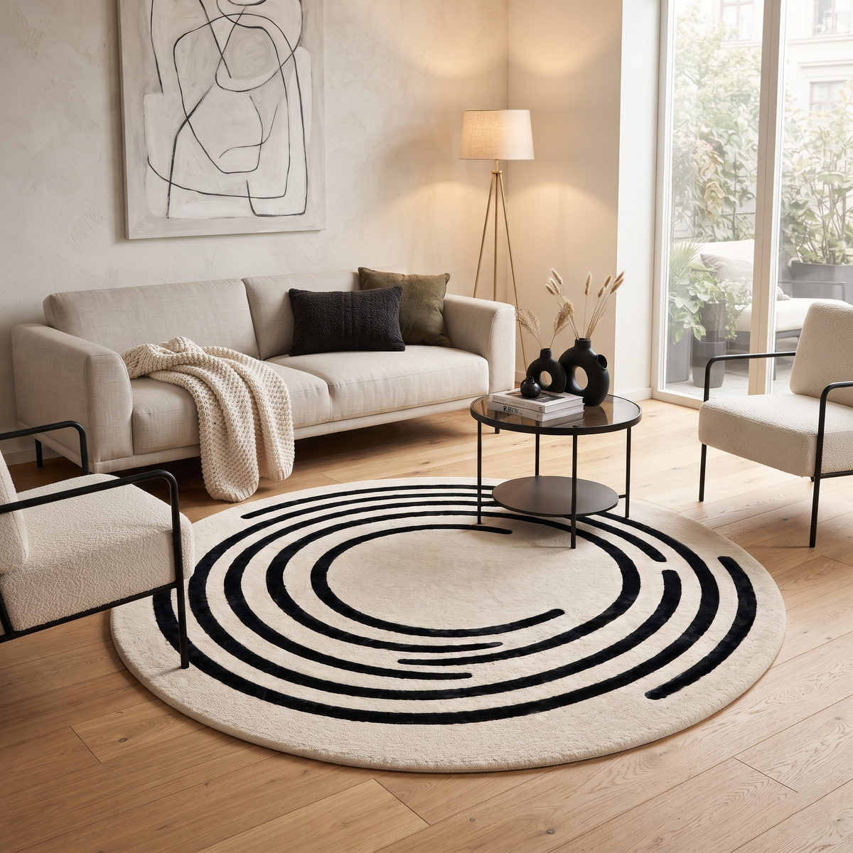 Modern Labyrinth Concentric Round Rug | Broken Concentric Labyrinth Rings (GG)