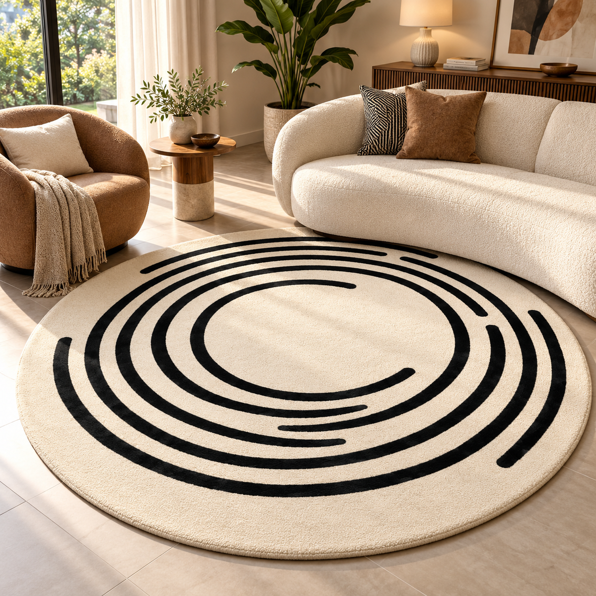 Modern Labyrinth Concentric Round Rug | Broken Concentric Labyrinth Rings (GG)