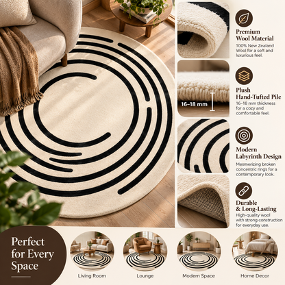 Modern Labyrinth Concentric Round Rug | Broken Concentric Labyrinth Rings (GG)