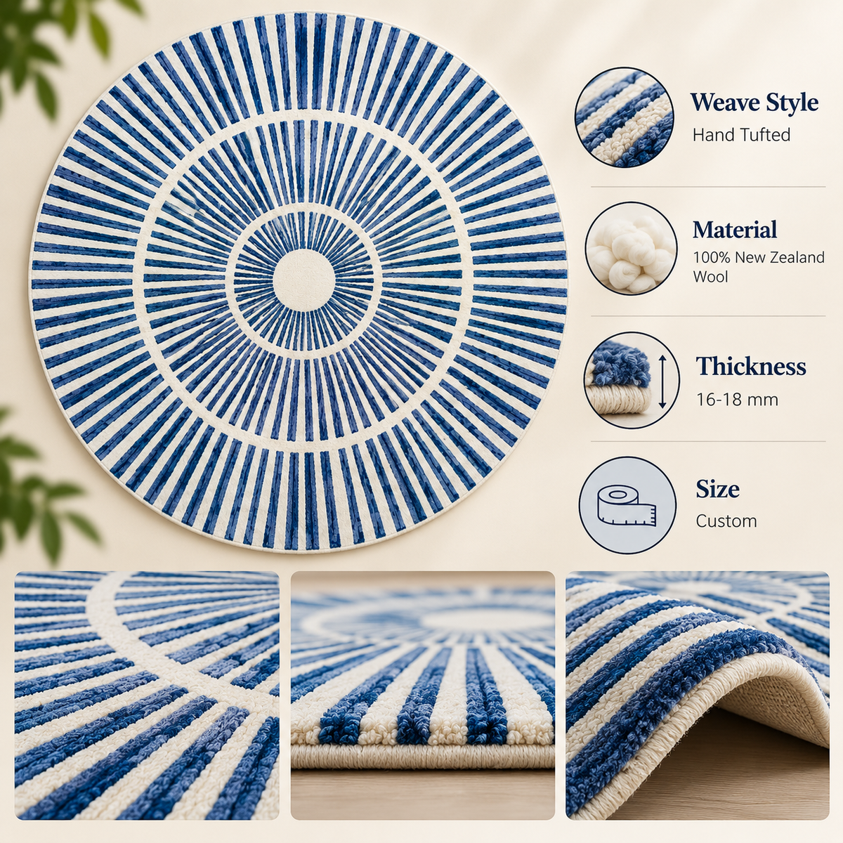 Modern Radiating Dashed Round Rug | Multi-Layered Concentric Radiating Dashed Lines (GG)