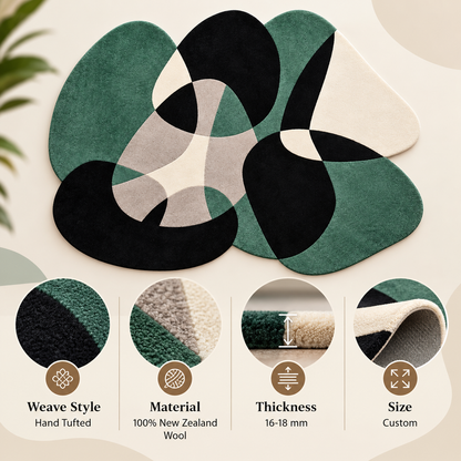 Modern Sculptural New Zealand Wool Rug | Flowing Sculptural Organic Shapes (GG)