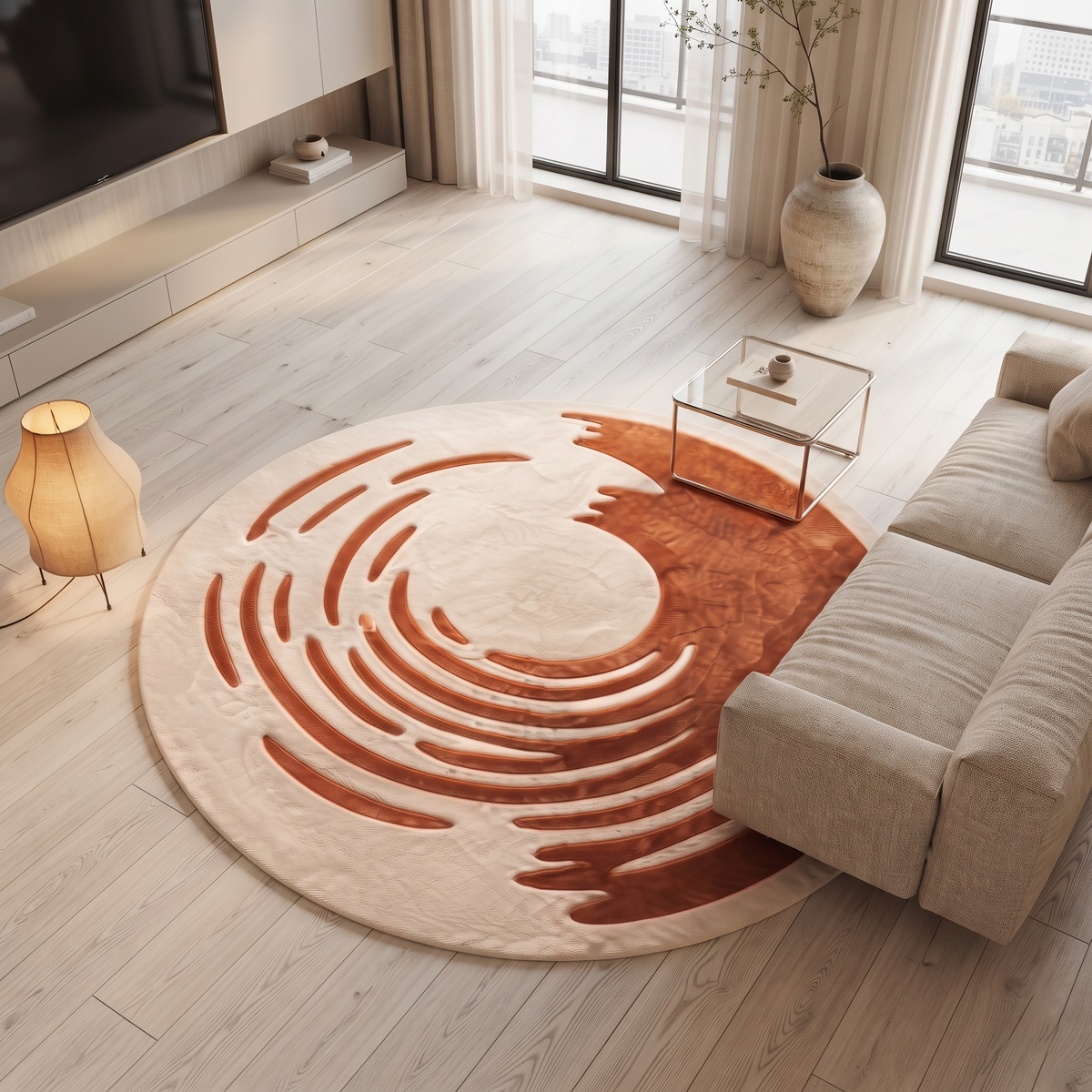 Modern Spiral Wool Rug | Artistic Crescent Spiral Pattern (GG)
