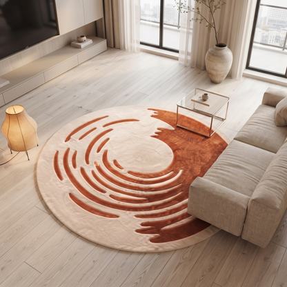 Modern Spiral Wool Rug | Artistic Crescent Spiral Pattern (GG)