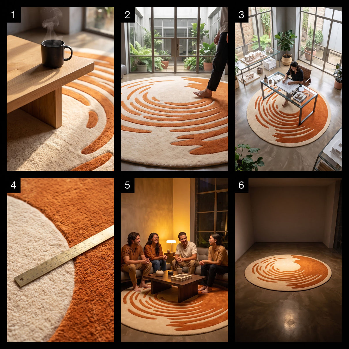 Modern Spiral Wool Rug | Artistic Crescent Spiral Pattern (GG)