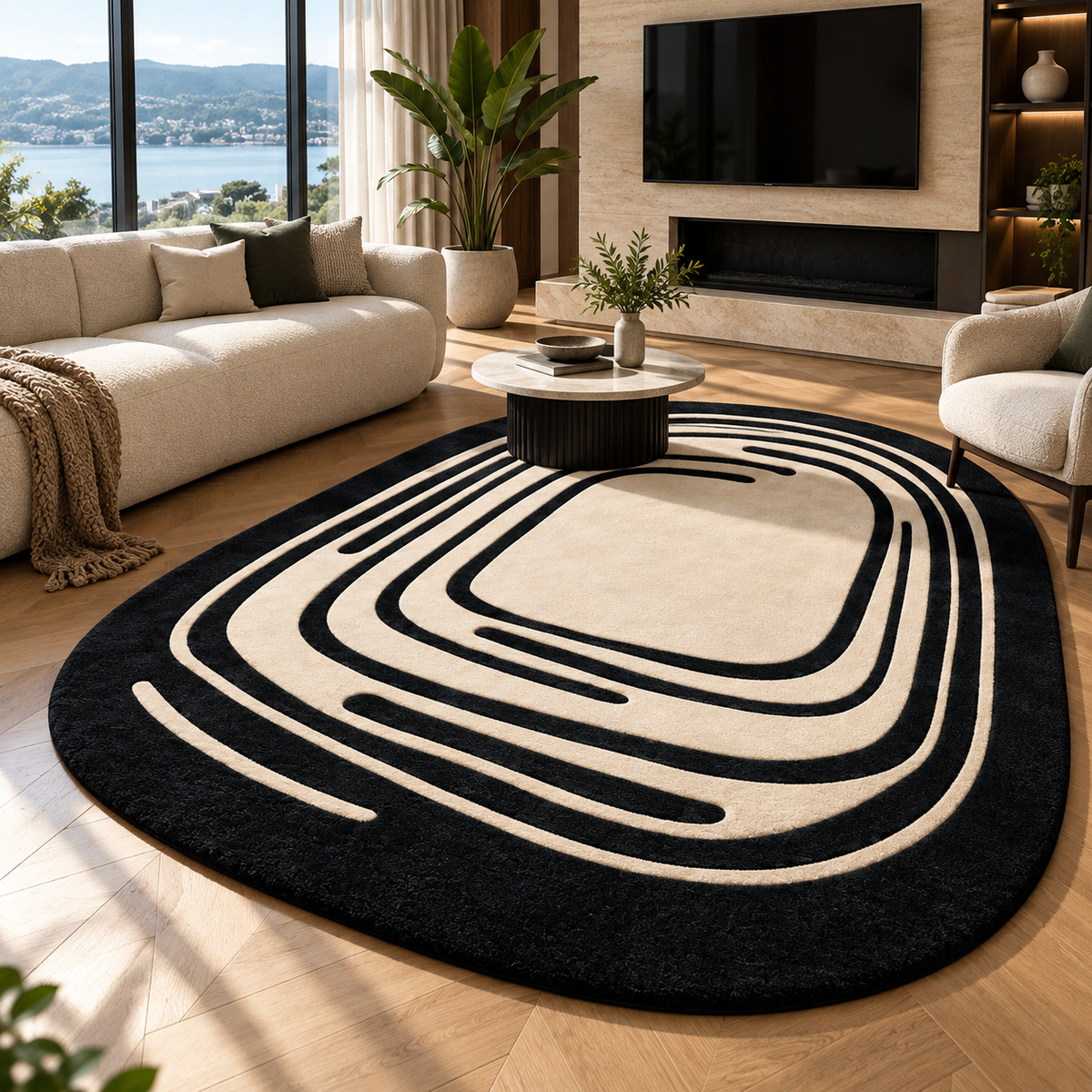 Monochrome Flow Rug | Flowing Monochrome Line Pattern (GG)