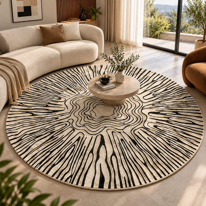 Monochrome Radiant Rug | Circular Radial Wood Grain Pattern (GG)