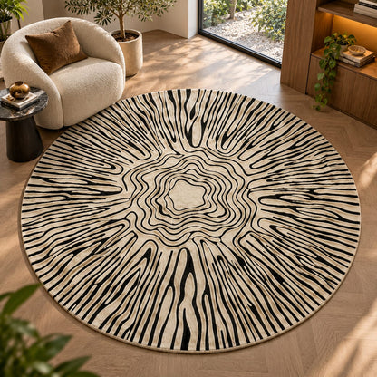 Monochrome Radiant Rug | Circular Radial Wood Grain Pattern (GG)