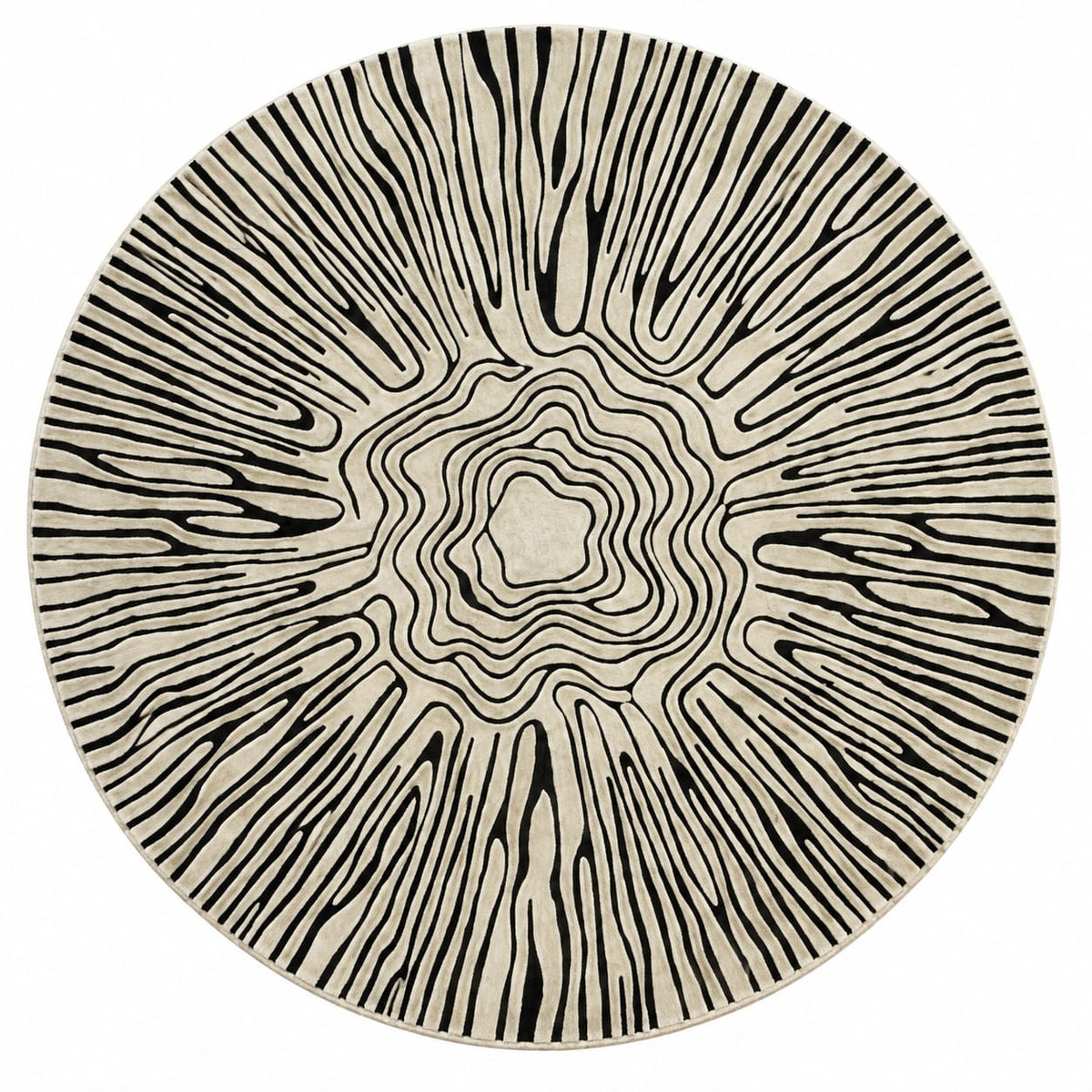Monochrome Radiant Rug | Circular Radial Wood Grain Pattern (GG)