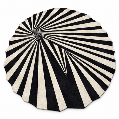 Monochrome Spiral Burst Rug | Radial Spiral Burst Stripe Pattern (GG)