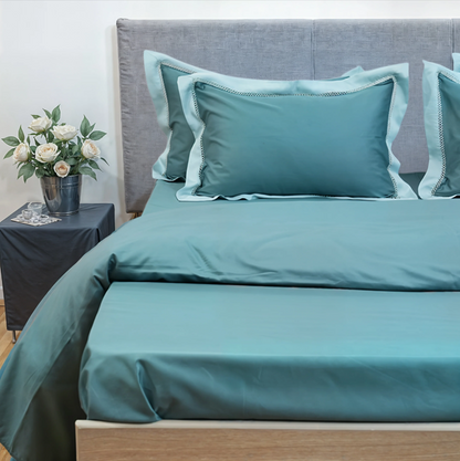 Moon Pistachio Sky (400TC) - 100% Cotton King-Size Bedsheet + 2 Pillow Covers