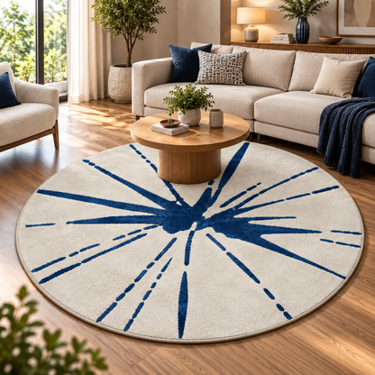 Navy Sunburst Round Rug - 3*3ft | Radiating Navy Sunburst Pattern (GG)