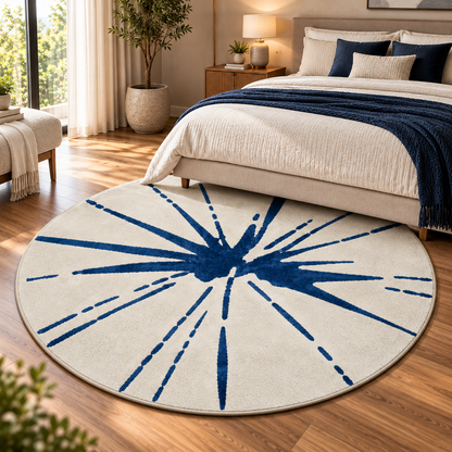 Navy Sunburst Round Rug - 3*3ft | Radiating Navy Sunburst Pattern (GG)