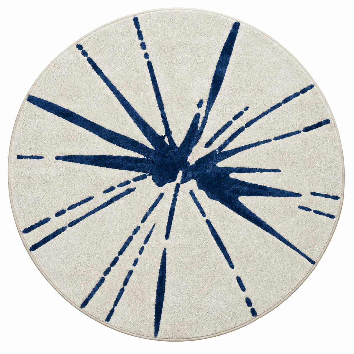 Navy Sunburst Round Rug - 3*3ft | Radiating Navy Sunburst Pattern (GG)