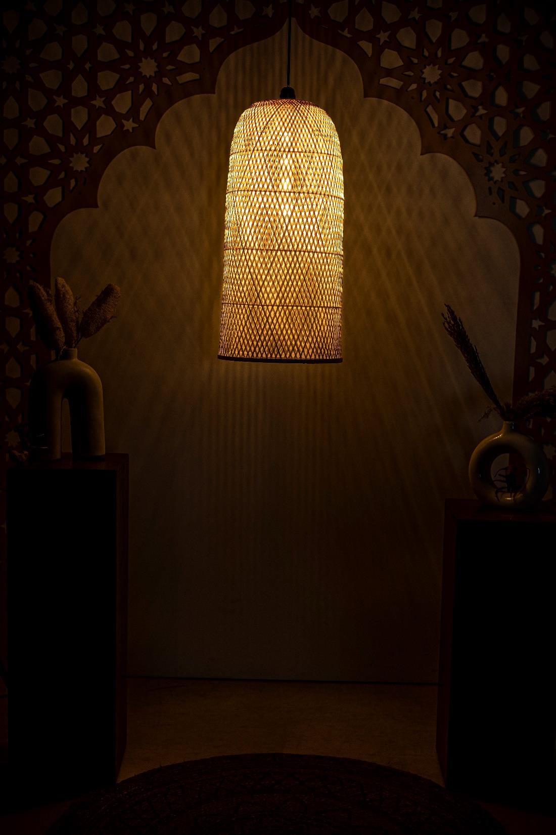 Elongated Barrel Bamboo Lamp Shade D30cm x H60cm (D)