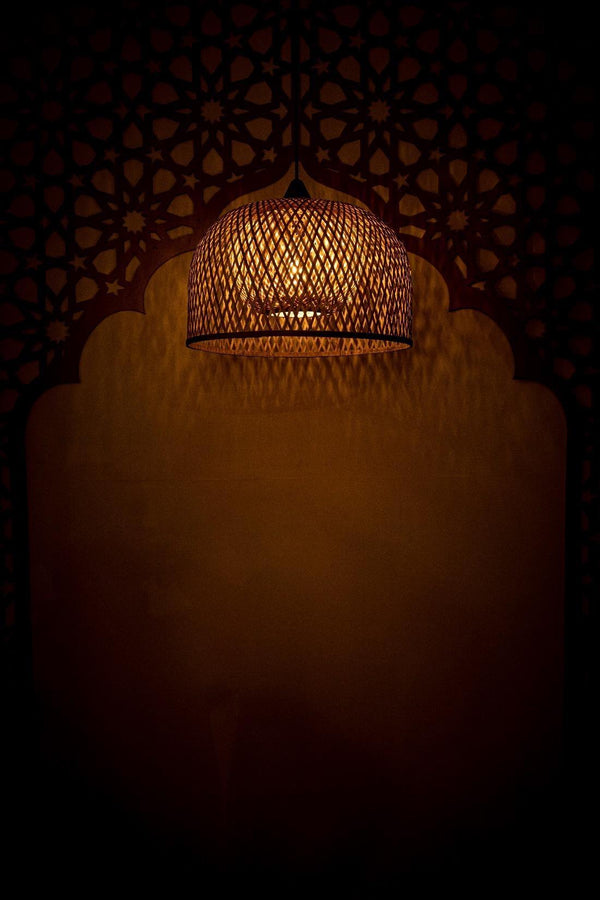 Geometric Weave Rattan Dome Bamboo Lamp Shade D50cm x H35cm (D)