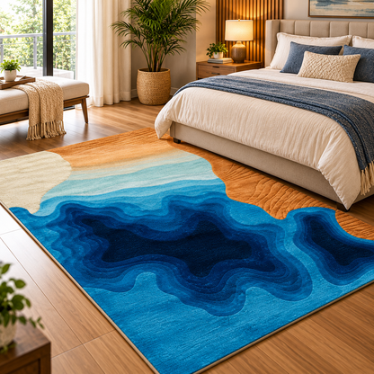 Ocean Wave New Zealand Wool & Art Silk Rug | Layered Ocean Wave Abstract Pattern (GG)