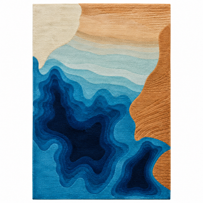 Ocean Wave New Zealand Wool & Art Silk Rug | Layered Ocean Wave Abstract Pattern (GG)