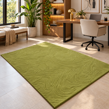Olive Abstract Rug | Embossed Contour Abstract Pattern (GG)
