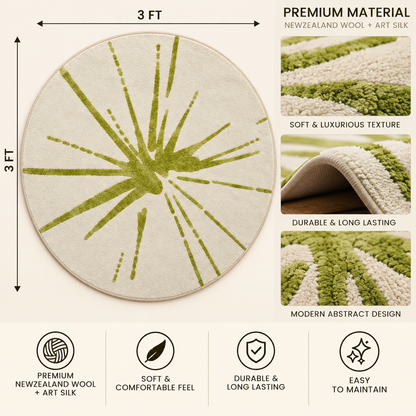 Olive Sunburst Round Rug - 3*3ft | Radiating Olive Sunburst Pattern (GG)