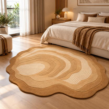 Organic Beige New Zealand Wool Rug | Organic Flowing Contour Pattern (GG)