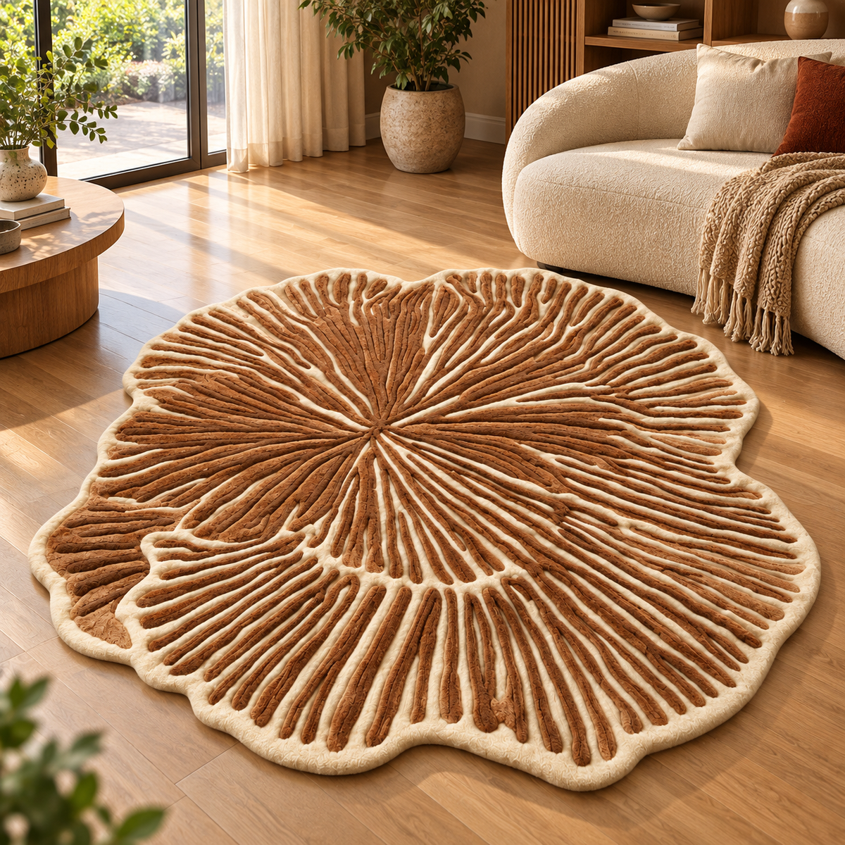Organic Bloom Tufted Rug | Radial Flowing Petal Pattern (GG)