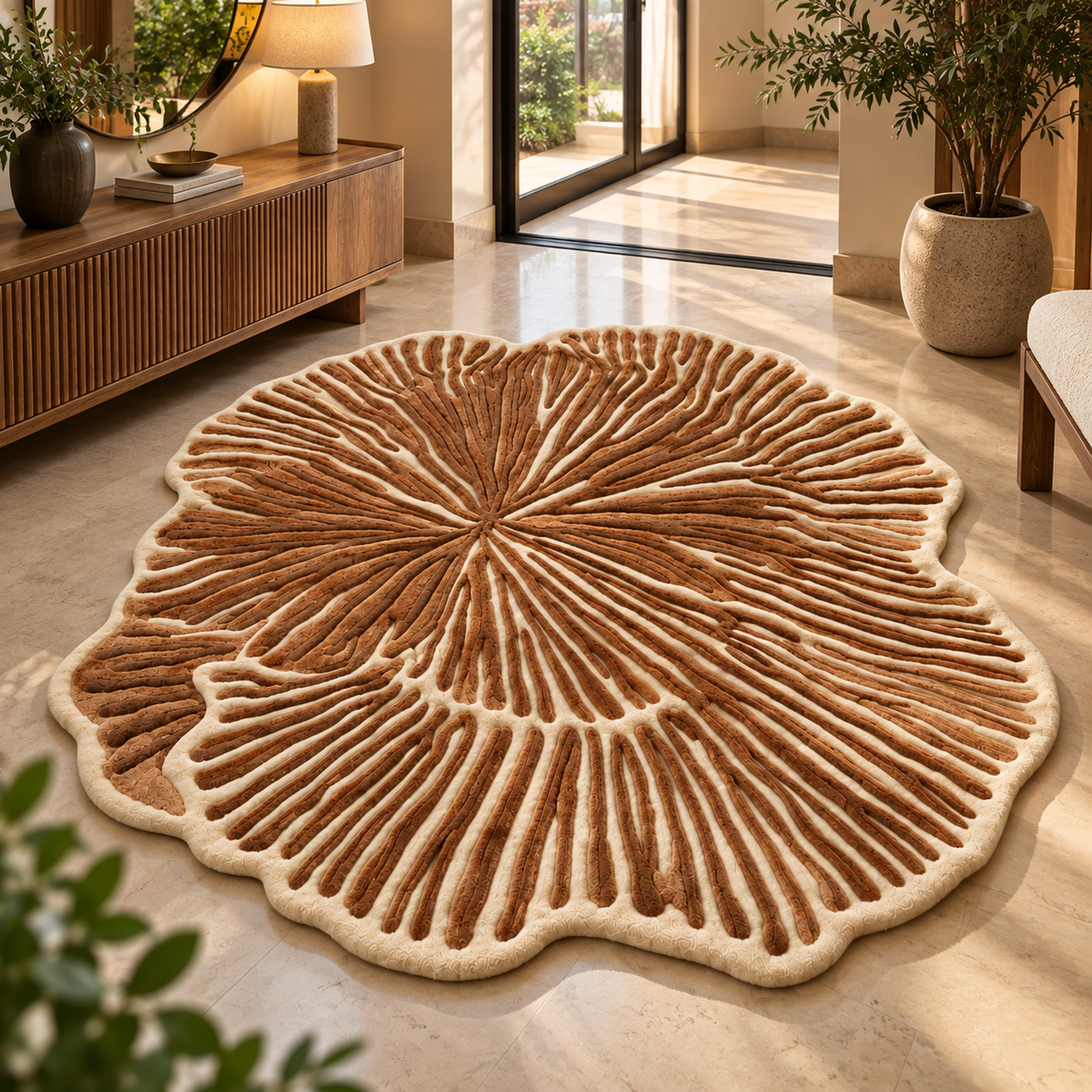 Organic Bloom Tufted Rug | Radial Flowing Petal Pattern (GG)
