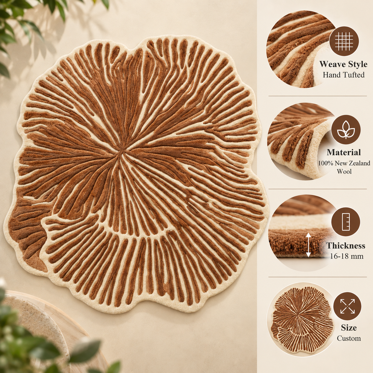Organic Bloom Tufted Rug | Radial Flowing Petal Pattern (GG)
