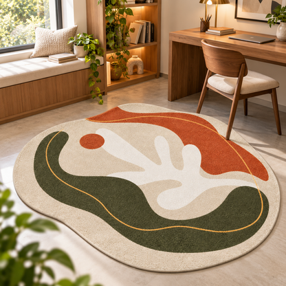 Organic Olive Abstract Rug | Fluid Abstract Composition with Organic Curves (GG)