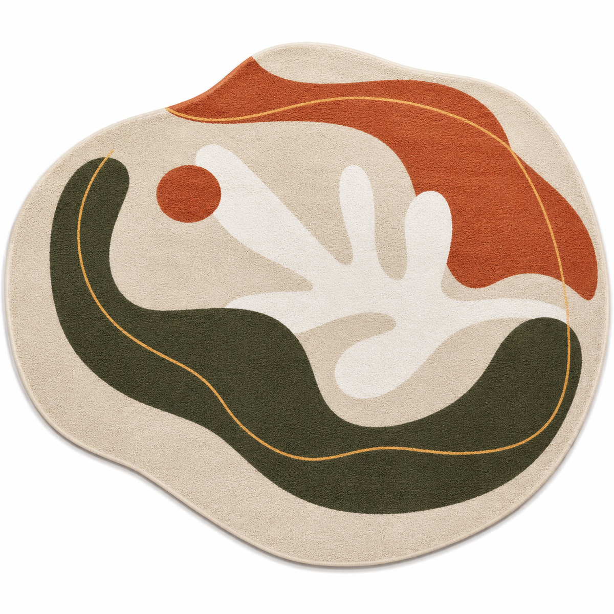 Organic Olive Abstract Rug | Fluid Abstract Composition with Organic Curves (GG)