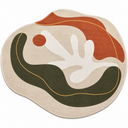 Organic Olive Abstract Rug | Fluid Abstract Composition with Organic Curves (GG)
