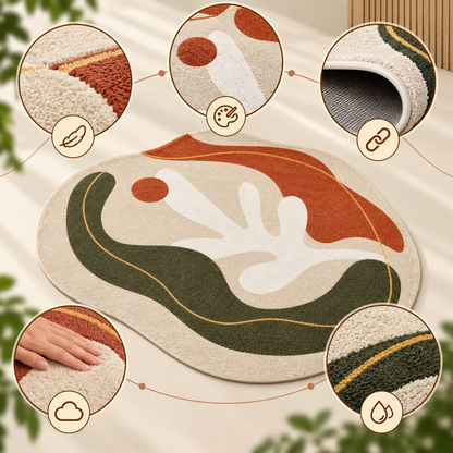 Organic Olive Abstract Rug | Fluid Abstract Composition with Organic Curves (GG)