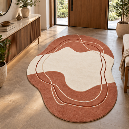 Organic Terracotta Rug | Organic Silhouette with Abstract Lines (GG)