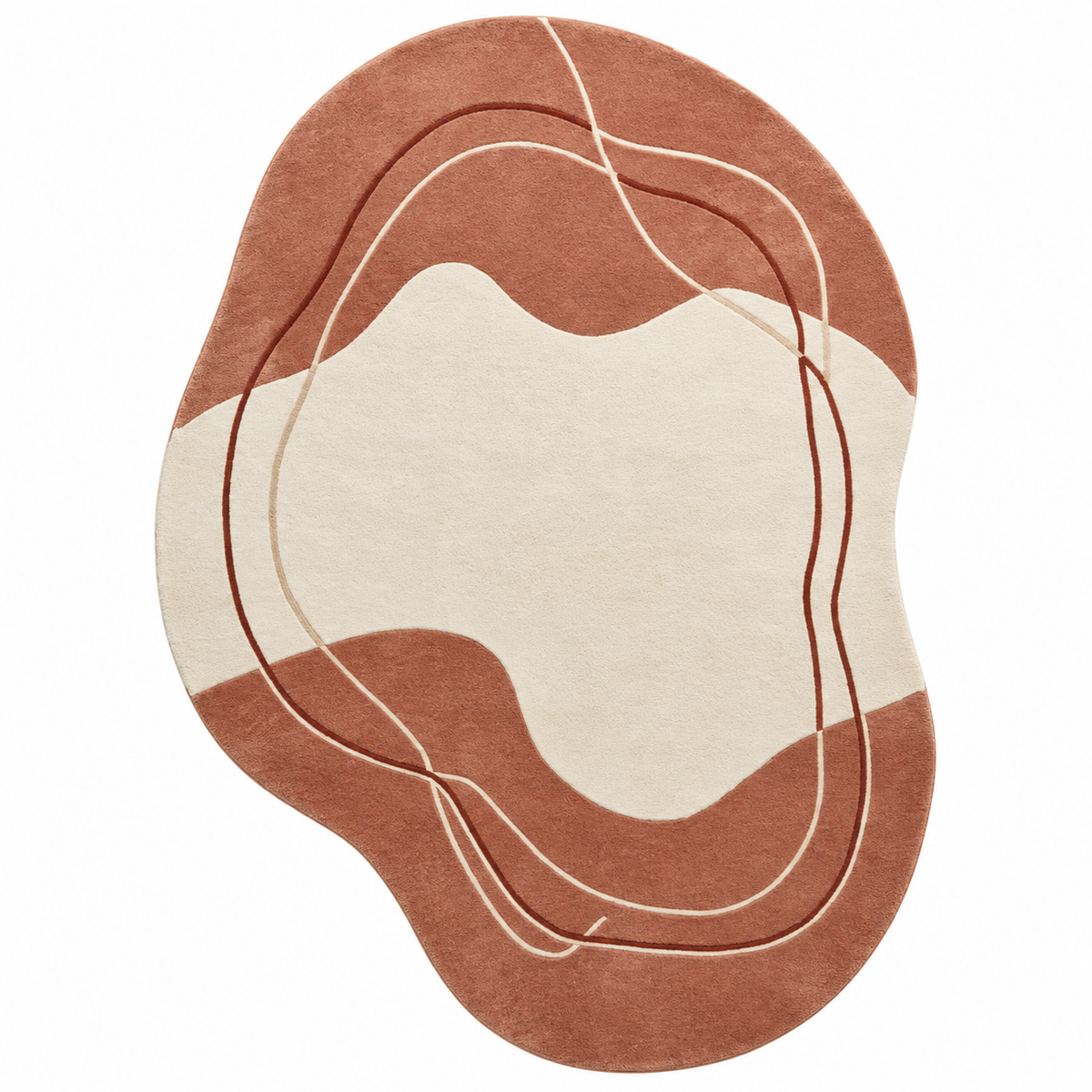 Organic Terracotta Rug | Organic Silhouette with Abstract Lines (GG)