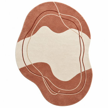 Organic Terracotta Rug | Organic Silhouette with Abstract Lines (GG)