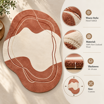 Organic Terracotta Rug | Organic Silhouette with Abstract Lines (GG)