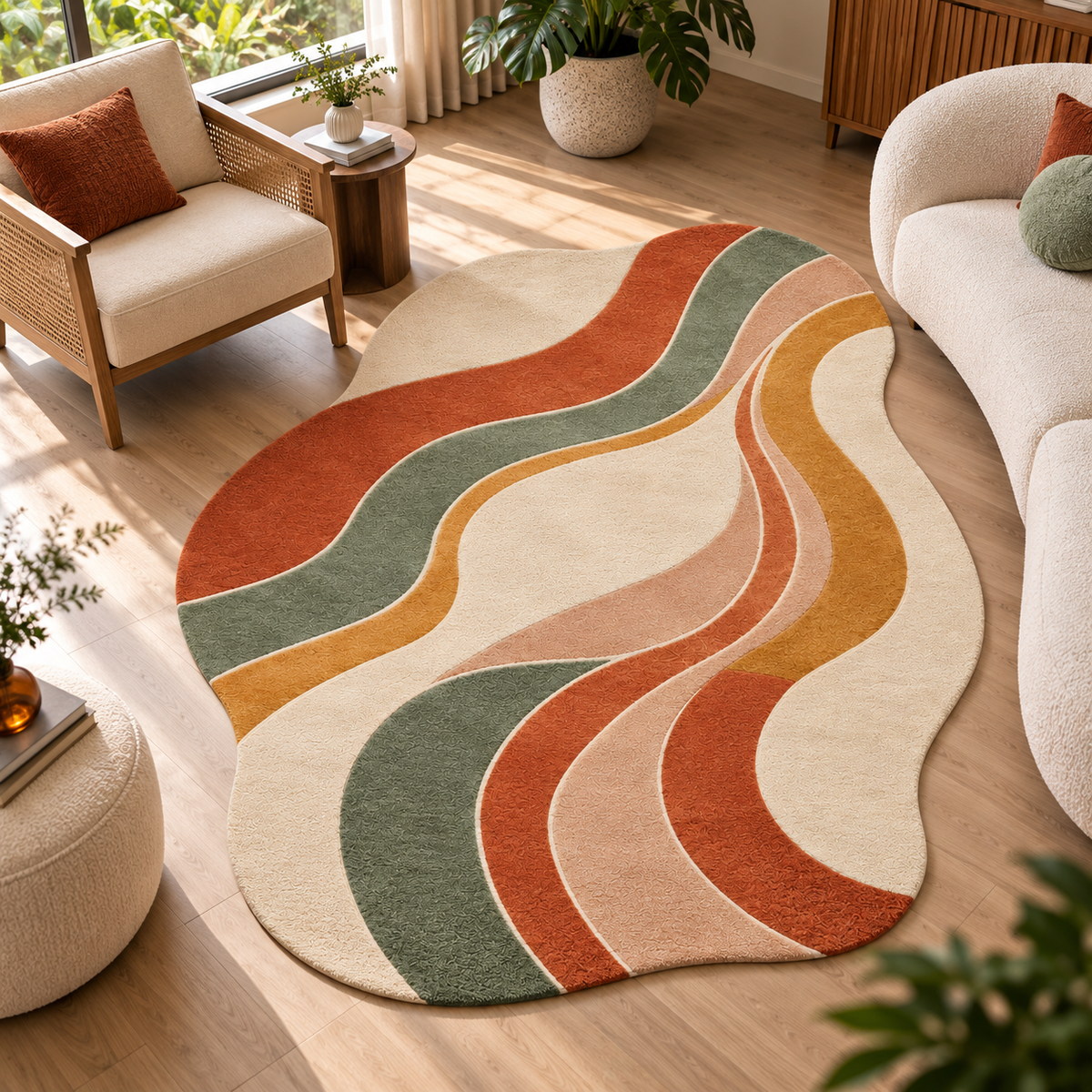Organic Wave Harmony Rug | Flowing Organic Wave Layered Bands (GG)