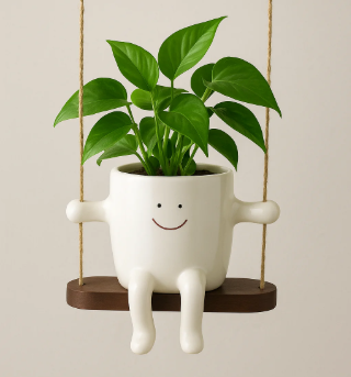 Happy Swing Hanging Ceramic Planter - 5.5 Inches (MVS)