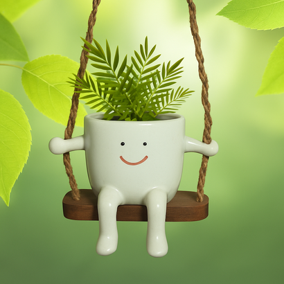 Happy Swing Hanging Ceramic Planter - 5.5 Inches (MVS)