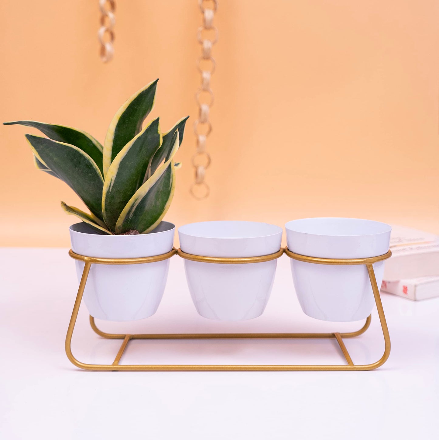 Trio White Metal with Stand Planter - 14 Inches (MVS)